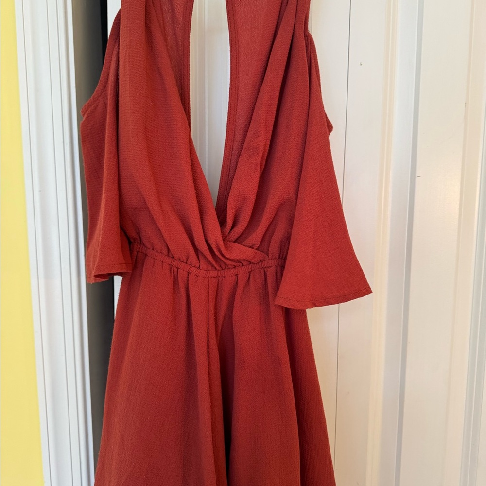 Luxxel Rust One-Shoulder V-Neck romper